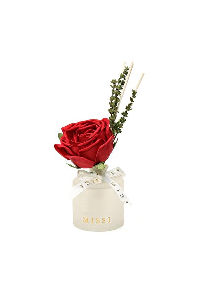 Missi 200 ml Buzlu Cam Şişe Kırmızı Gül Dekorlu Garden Rose-Pudra Oda Kokusu