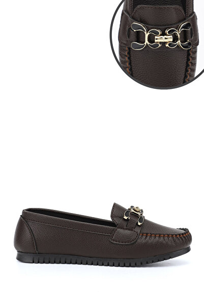 GÖNDERİ(R) Γυναικείο καφέ χρώμα Επίπεδη σόλα Με αγκράφα Μπαλαρίνα