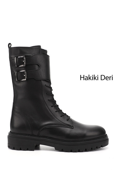 GÖNDERİ(R) Γυναικείες μαύρες μπότες από γνήσιο δέρμα με φερμουάρ