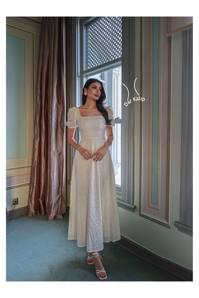 ESRAHELVACI Φόρεμα με μανίκια μπαλόνια Μπροντερί τεμαχίων