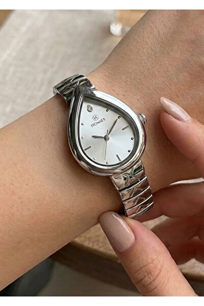 Homies Women's Silver Metal Cord Silver Dial Stone Detailed Women's Wristwatc...