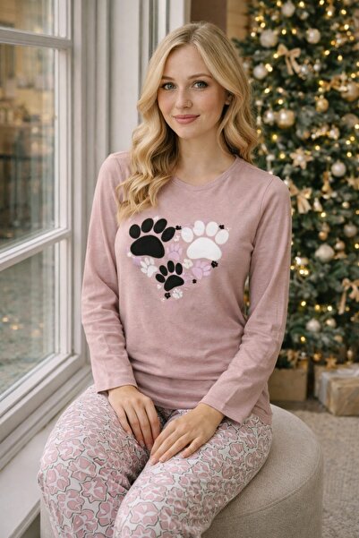 rindahomewear Γυναικείο Σετ Πιτζάμες με Στάμπα Πατί, από Μονό Ύφασμα