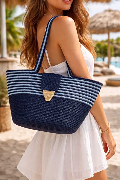 madam gold Ψάθινη κομψή τσάντα μεσαίου μεγέθους, πλεκτή στο χέρι