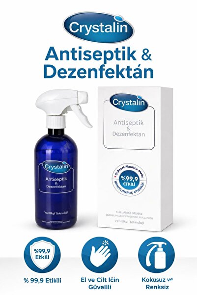 Crystalin 500 ML Sprey Başlıklı Antiseptik ve Dezanfektan