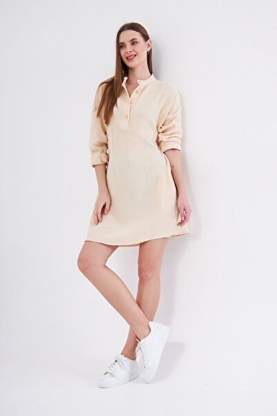Yıldızistan Women's Stone Muslin Long Sleeve Hakim Collar Pocketed Casual Sum...