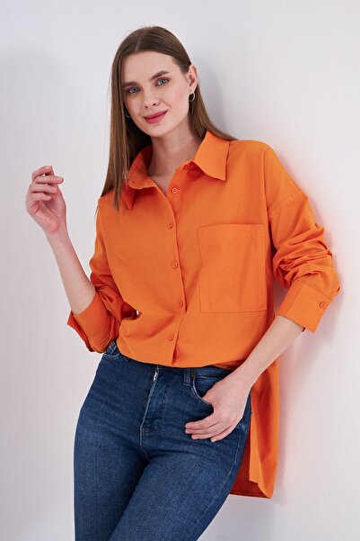 Yıldızistan Γυναικείο πορτοκαλί μακρυμάνικο πουκάμισο από ειδικό ύφασμα Terik...