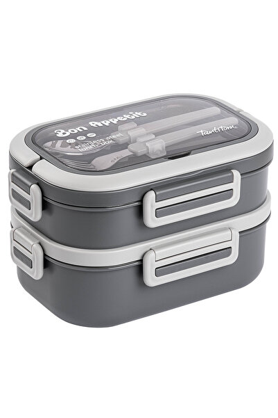 Tantitoni حاوية حمل طعام من الفولاذ المقاوم للصدأ باللون الرمادي مع شوكة وملع...