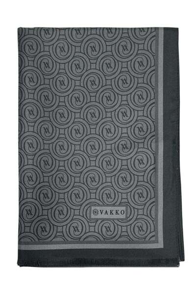 Vakko Twill Silk Shawl - New Monogram - Dark Gray
