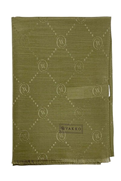 Vakko Cotton Silk Shawl - Monogram - Khaki
