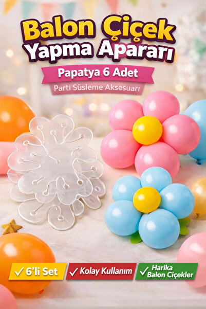 FESTİLO Balon Çiçek Yapma Aparatı Papatya 6 Adet Parti Süsleme Doğum Günü Bal...