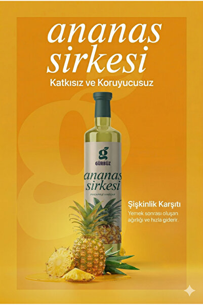 Gürbüzden Ananas Sirkesi Doğal Fermantasyon Pineapple Vinegar 500 Ml