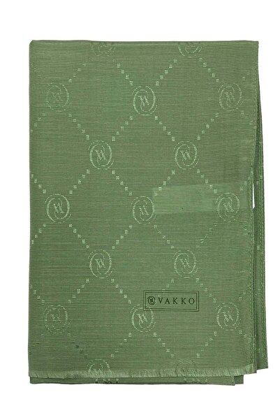 Vakko Cotton Silk Shawl - Monogram - Linen Green