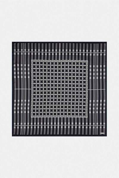 Vakko Twill İpek Eşarp - 40421 - Siyah Gri