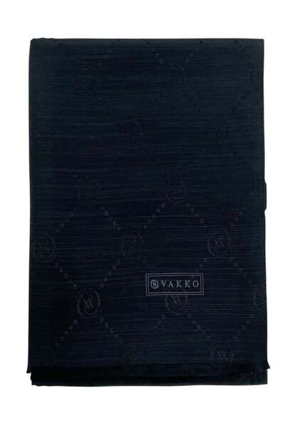 Vakko Cotton Silk Shawl - Monogram - Dark Navy Blue