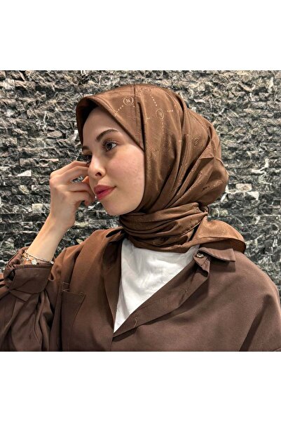 Vakko Βαμβακερό μεταξωτό φουλάρι - Μονόγραμμα - Σκούρο καφέ