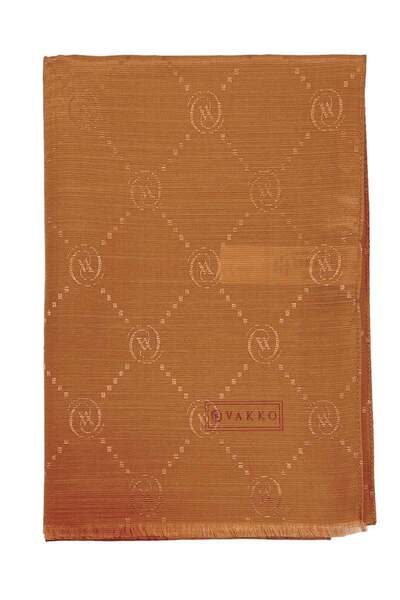 Vakko Cotton Silk Shawl - Monogram - Copper