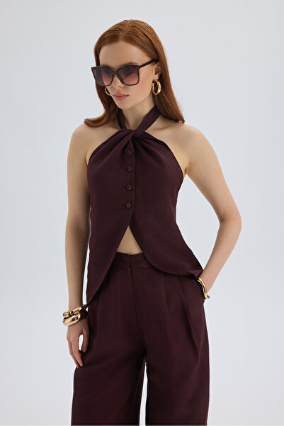 BOHEMAİ Set pantaloni crop roșii Claret cu șireturi Prasetsah