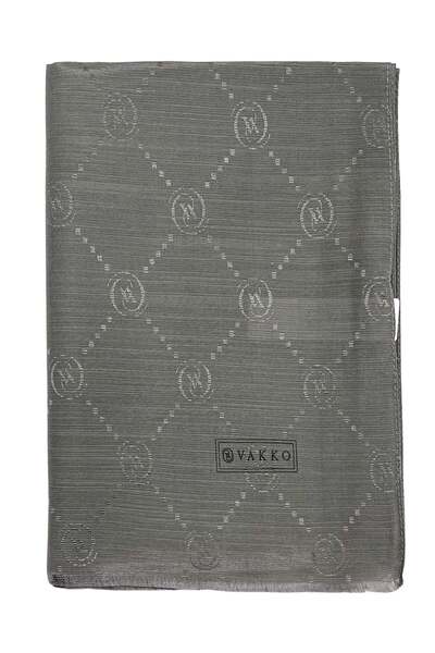 Vakko Cotton Silk Shawl - Monogram - Smoke