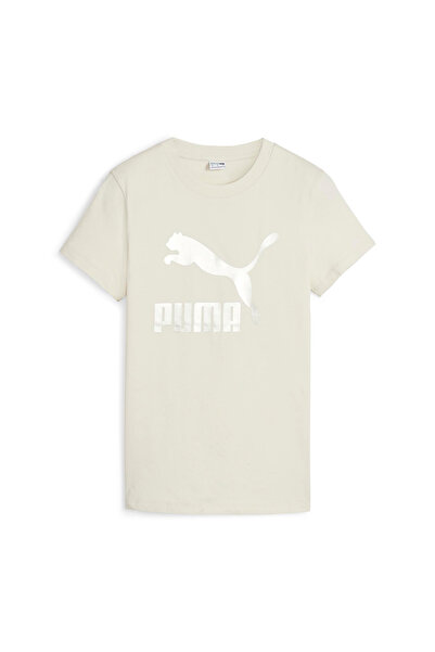 Puma Classics Shiny Logo Women's Beige Casual Style T-Shirt 62559787