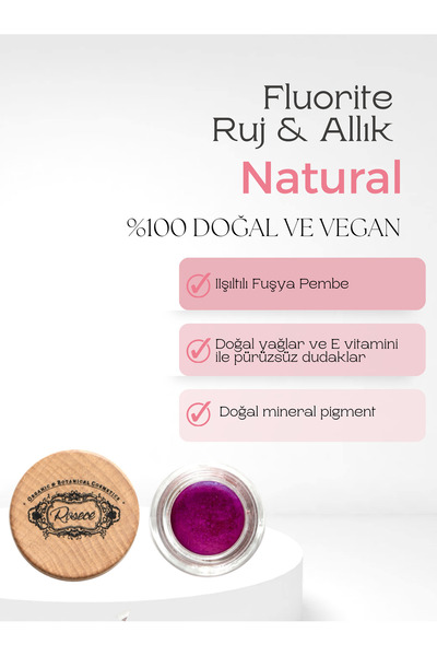 Rosece Fluorite Krem Ruj Allık | Blush Pembe Işıltılı Doğal Dudak Nemlendiric...