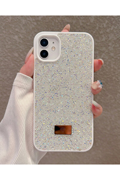 KVK PRİVACY iPhone 12 / 12 Pro Uyumlu – Elmas Tasarımlı, Beyaz Taşlı, Işıltıl...