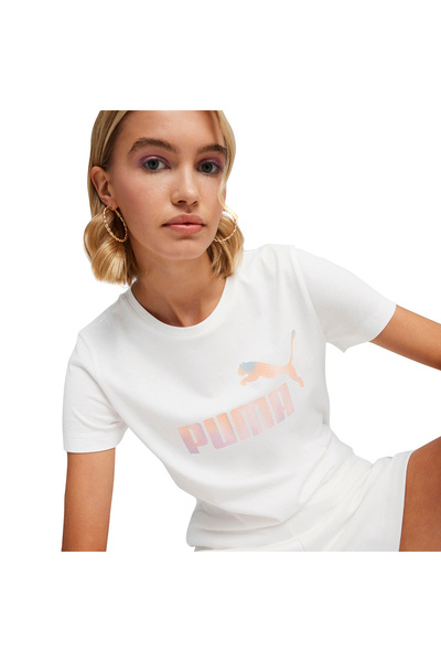 Puma Γυναικείο λευκό μπλουζάκι ESS+ SUMMER DAZE 67992102