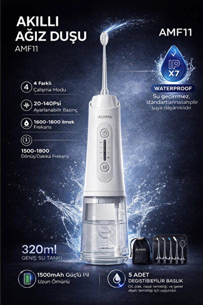 Blackbird Game Center Auhma AMF11 Akıllı Şarjlı Ağız Duşu - 320ml Su Haznesi,...