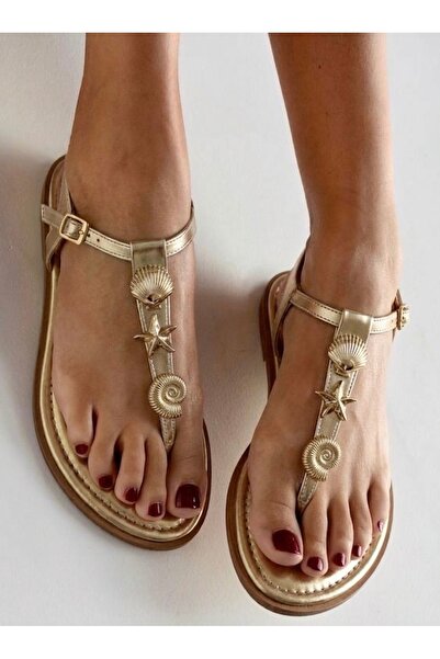 guijarro Premium γυναικεία κομψά σανδάλια σαγιονάρας με χρυσές φιγούρες αστερ...