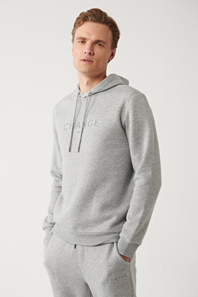 Avva Graues 3-fädiges Raster-Sweatshirt mit Kapuze für Herren A32y1240