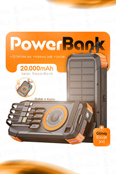 EN SİGA Solar Powerbank 22.5W Hızlı Şarj Kablosuz Şarjlı LED Taşınabilir Şarj...