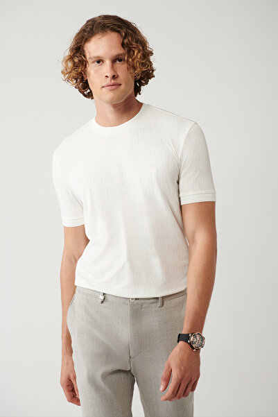 Avva Ανδρικό μπλουζάκι Ecru Crew Neck Jacquard Regular Fit A41Y1053