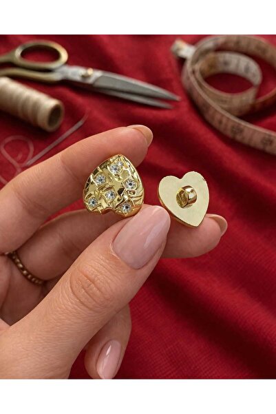 Beyna Gold Metallized 2 cm Button with Crystal Stone - 1 Pack of 4 Pieces
