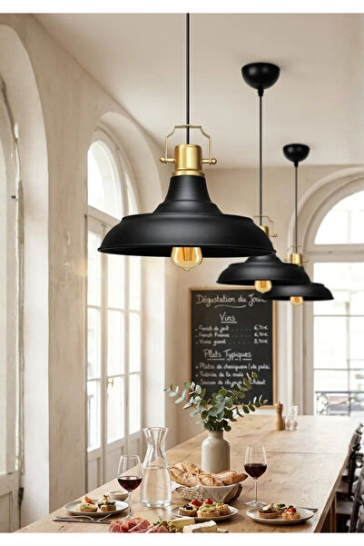HOMİNG Retro Siyah Gold Üst Detaylı Sarkıt Cafe Restoran Mutfak Antre Salon