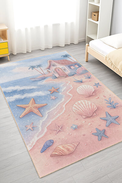 Home Kumsalda Deniz Kabuğu Desenli Yıkanabilir Kaymaz Taban Halı