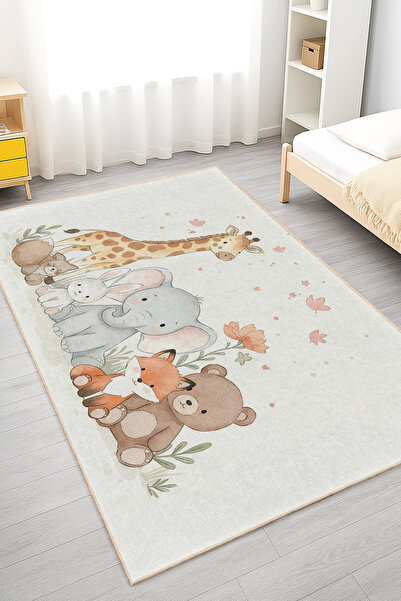Home Sevimli Hayvanlar Desenli Yıkanabilir Kaymaz Taban Çocuk Odası Halısı