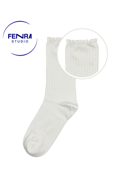 FENRA STUDIO Γυναικείες βαμβακερές κάλτσες Derby χωρίς ραφές με λευκό βολάν