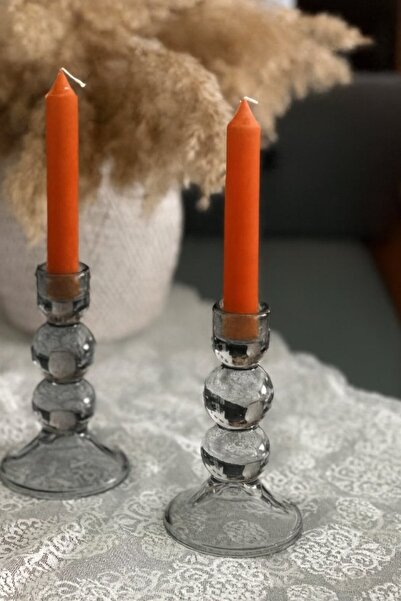 ArtnestbyAysun Turuncu Şamdan Mumu, Turuncu Mum 2 li Set, Özel Günler, Dekora...