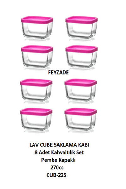 LAV FEYZADE CUBE Kahvaltılık Saklama Kabı Seti 8 ADET 270cc (CUB-225) KARE
