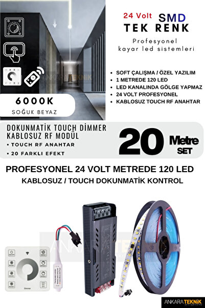 ankarateknik Tavan/Duvar Touch RF Kontrol Kayar Led Sistemi | 24 Volt SMD 120...
