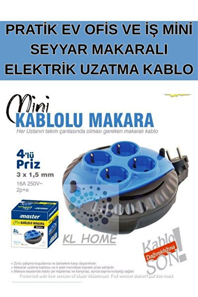 KL HOME Pratik Ev Ofis ve İş Mini 3 METRE Seyyar Makaralı Elektrik Uzatma Fiş...