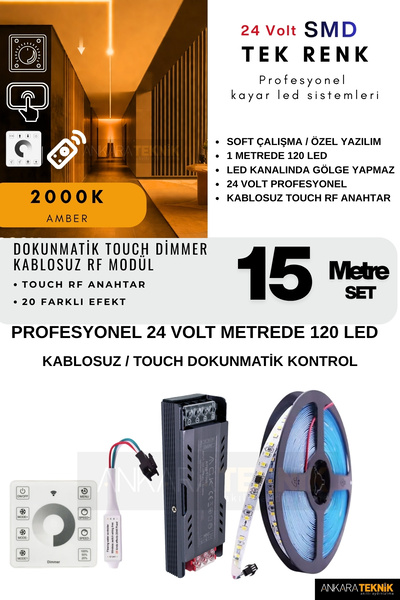 ankarateknik Tavan/Duvar Touch RF Kontrol Kayar Led Sistemi | 24 Volt SMD 120...