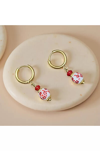 Home Ceramic Beaded Coral Stone Steel Earrings
