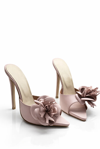 HAYYSHOES Cosmeria Pudra Deri Çiçekli Hakiki Deri 1 Cm Gizli Platformlu Kadın...
