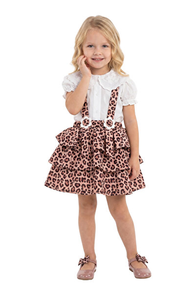 LADYGOLD KIDS Girl's Leopard Patterned Layered Dress with Straps