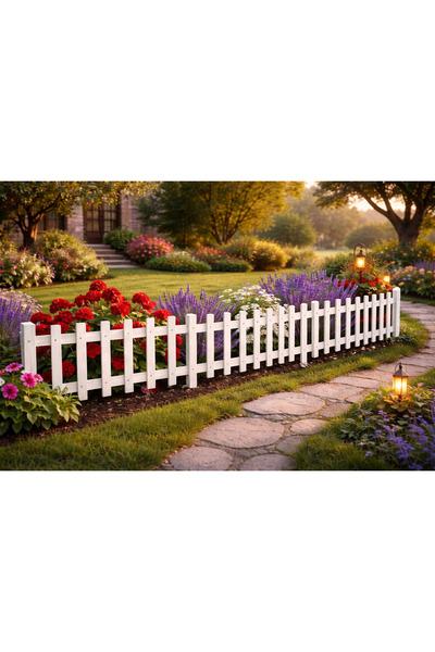 KARAS AHŞAP Ahşap Bahçe Çiti 4 Adet 120x40 cm Doğal Ahşap Çit Seti Beyaz