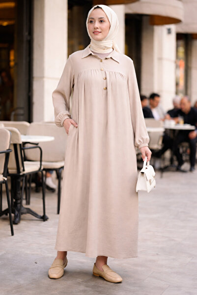 OKTAYUSTA COLLECTİON Μεβλάνα φόρεμα με μισό πόδι μπροστά, πουκάμισο με γιακά ...