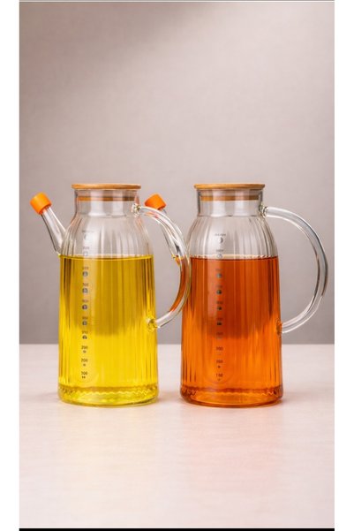 Paşabahçe Standlı 3 parça Cam Ölçülü Borosilikat Yağlık Sirkelik 1000ml Yağdanlık