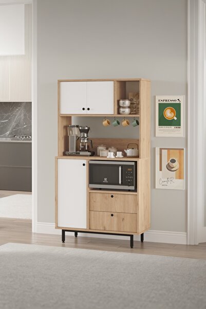 Yurupa Latte Serisi Kahve Köşesi Çok Amaçlı Dolap Mutfak Dolabı Sepet-Beyaz L...