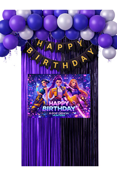 HAPPYLOOPPARTY Kpop K-Pop Demon Hunters Birthday Curtain & Happy Birthday Ban...