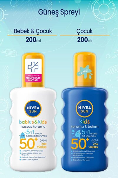 NIVEA Sun Çocuk Güneş Sprey 50+ 200 ml & Renkli Nemlendirici Güneş Spreyi 50+...